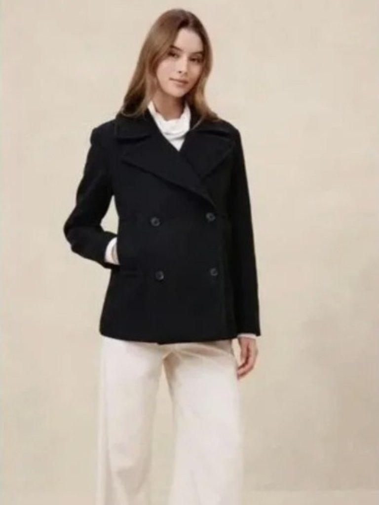 Banana Republic Factory Wool-Blend Peacoat Size M Navy